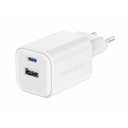 SWISSTEN Προηγμένος Φορτιστής GaN με 1x USB-C 45W PD και 1x USB-A 18W QC Λευκό 8595217484504