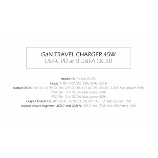 SWISSTEN Προηγμένος Φορτιστής GaN με 1x USB-C 45W PD και 1x USB-A 18W QC Λευκό 8595217484504
