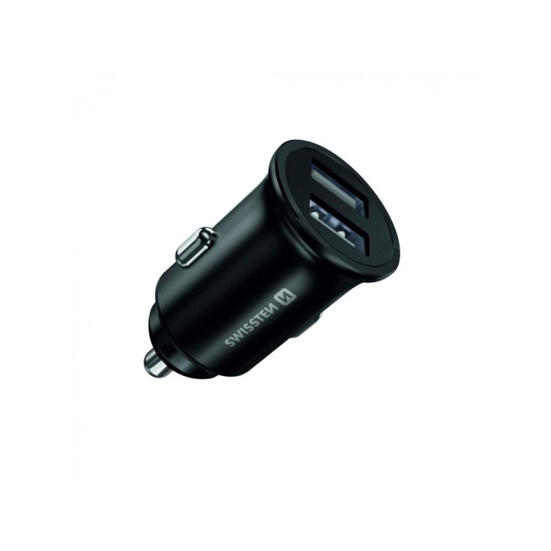 SWISSTEN Φορτιστής Αυτοκινήτου με 2 θύρες USB, 4,8 Α, Μεταλλικό Μαύρο 8595217478770