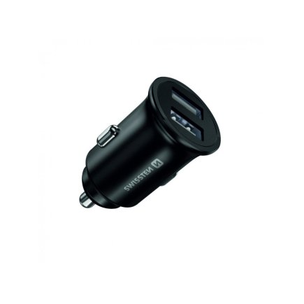 SWISSTEN Φορτιστής Αυτοκινήτου με 2 θύρες USB, 4,8 Α, Μεταλλικό Μαύρο 8595217478770