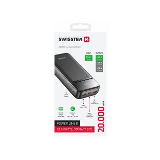 SWISSTEN Φορητός Φορτιστής POWER LINE II 20000 mAh, Μαύρο 8595217490628
