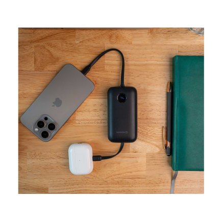 SWISSTEN Φορητός Φορτιστής Voltbox 35 W 10,000 mAh με Ενσωματωμένα Καλώδια USB-C και Lightning 8595217490550