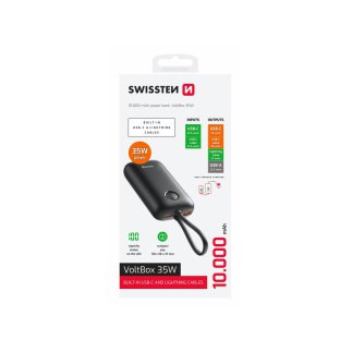 SWISSTEN Φορητός Φορτιστής Voltbox 35 W 10,000 mAh με Ενσωματωμένα Καλώδια USB-C και Lightning 8595217490550