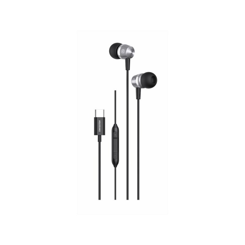 SWISSTEN Μεταλλικά Ακουστικά USB-C, Μαύρα 8595217487390