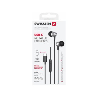 SWISSTEN Μεταλλικά Ακουστικά USB-C, Μαύρα 8595217487390