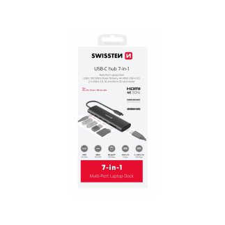 SWISSTEN Πολυαντάπτορας USB-C 7 σε 1 (USB-C 100W, HDMI 4K, 1x USB-A 3.0, 2x USB-A 2.0, SD, MICRO SD) σε Αλουμινένια Κατασκευή 85