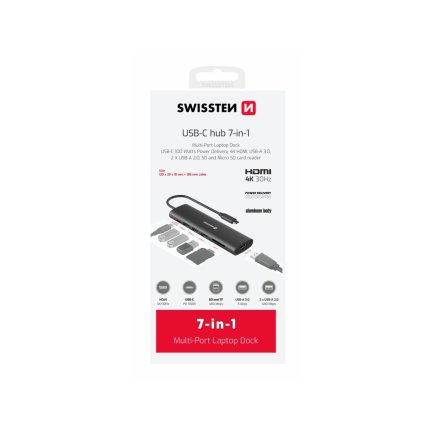 SWISSTEN Πολυαντάπτορας USB-C 7 σε 1 (USB-C 100W, HDMI 4K, 1x USB-A 3.0, 2x USB-A 2.0, SD, MICRO SD) σε Αλουμινένια Κατασκευή 85