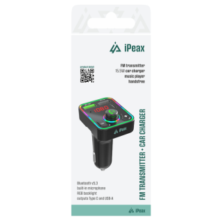 iPEAX FM Transmitter Bluetooth 5.3 Handsfree Αυτοκινήτου & Φορτιστής 15.5W με Οθόνη LED & RGB LED Φωτισμό & 2 USB 8595217492189