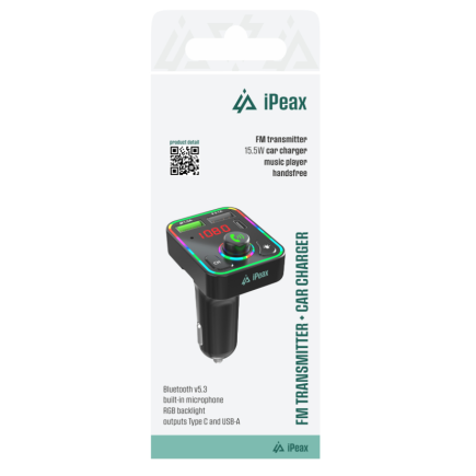 iPEAX FM Transmitter Bluetooth 5.3 Handsfree Αυτοκινήτου & Φορτιστής 15.5W με Οθόνη LED & RGB LED Φωτισμό & 2 USB 8595217492189