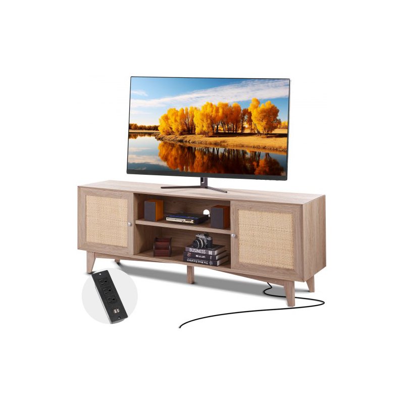 Ρατάν TV Σταντ 191cm Boho TV Ντουλάπι Δρυς - VEVOR TBDSJ66INCHEOANELV2
