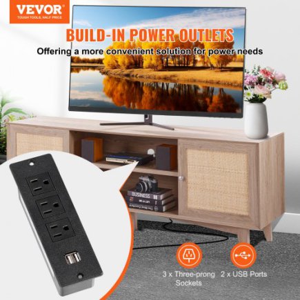 Ρατάν TV Σταντ 191cm Boho TV Ντουλάπι Δρυς - VEVOR TBDSJ66INCHEOANELV2