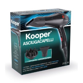 Kooper Σεσουάρ μαλλιών 2000 W με συγκεντρωτήρα και διαχυτή 3 ρυθμίσεις θερμότητας μαύρο Kooper 5919140