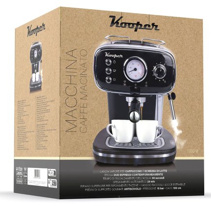 Kooper Αυτόματη καφετιέρα espresso με ακροφύσιο ατμού για cappuccino 1100 W μαύρη Kooper 5917191