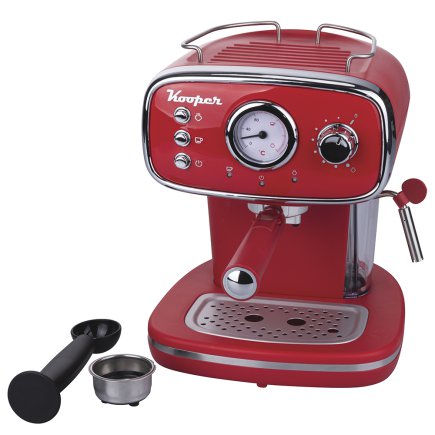 Kooper Αυτόματη μηχανή καφέ espresso με ακροφύσιο ατμού για cappuccino 1100 W κόκκινη Kooper 5917194