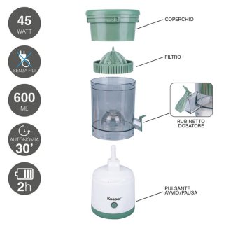 Kooper Αυτόματος Aποχυμωτής 600 ml Eπαναφορτιζόμενος με USB 5914276-Orange
