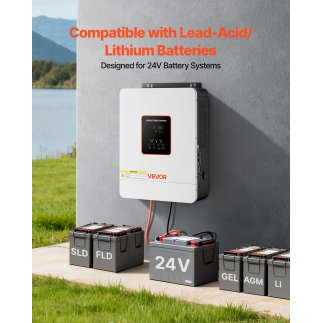 VEVOR Υβριδικός Ηλιακός Αντιστροφέας 3000W, 24V DC σε 230V AC, Καθαρού Ημιτόνου με Φορτιστή, Ενσωματωμένο Ελεγκτή MPPT 80A, Συμβ