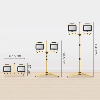 HOMCOM  Προβολείς LED Εργασίας 6500K με Αποσπώμενο Τρίποδο, από Αλουμίνιο και Μέταλλο, 75x62x170 εκ., Κίτρινο και Μαύρο  B30-058