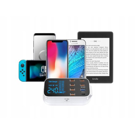 Verk Group Επιτραπέζιος Φορτιστής 8 Θυρών USB QC 3.0 & Type C με Οθόνη LED 40W για Γρήγορη Φόρτιση Συσκευών 5907451330135