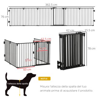 Πτυσσόμενη πύλη ασφαλείας PawHut 6 τμημάτων, Steel Dog Barrier Gate - Μαύρο D06-128