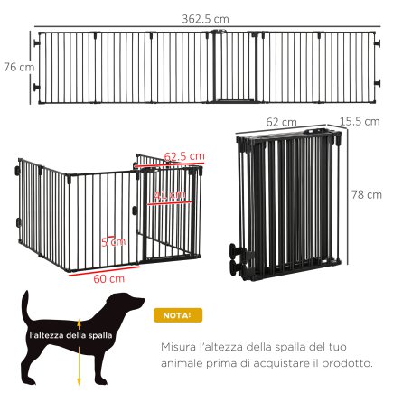 Πτυσσόμενη πύλη ασφαλείας PawHut 6 τμημάτων, Steel Dog Barrier Gate - Μαύρο D06-128