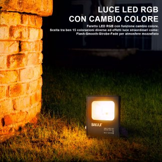 BAKAJI Φωτιστικό Faro LED RGB 30W Εξωτερικού Χώρου Slim IP65 με Τηλεχειριστήριο 02837943