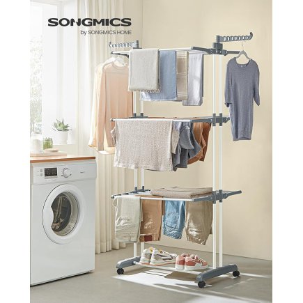 Πτυσσόμενη Απλώστρα Ρούχων 4 Επιπέδων 64 x 126 x 172 cm Χρώματος Λευκό SONGMICS LLR701W01V1