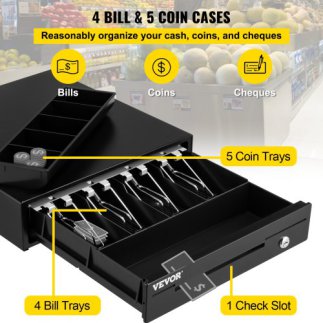 Συρτάρι Ταμείου VEVOR 13" για Σύστημα POS με 4 Θέσεις Χαρτονομισμάτων και 5 Θέσεις Κερμάτων  QDXXJCTYCSC13706UV0