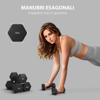 SPORTNOW Σετ 2 Εξαγωνικοί Αλτήρες 2x5 κιλά από Μέταλλο και Πλαστικό με Αντιολισθητική Λαβή 20x9x9 εκ Μαύρο A91-315V04BK