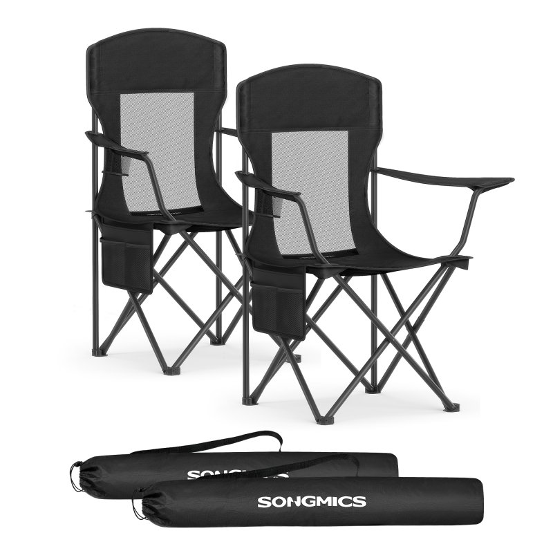 SONGMICS Αναδιπλούμενες Εξωτερικές Καρέκλες (Σετ 2), Υψηλής Πλάτης, Ρυθμιζόμενα Μπράτσα, Βάρος 330 lb, Ink Black , 97x86.5x51.5c
