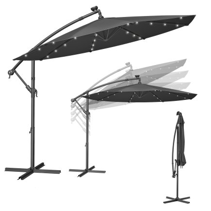 SONGMICS Ομπρέλα Κήπου Cantilever 3μ με LED Φωτισμό και Βάση, Γκρι, φ300×245cm GPU118G01V1