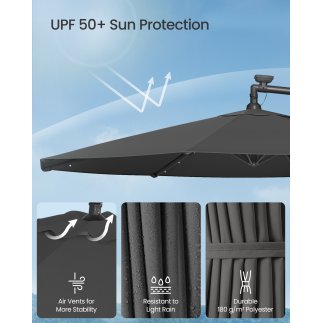 SONGMICS Ομπρέλα Κήπου Cantilever 3μ με LED Φωτισμό και Βάση, Γκρι, φ300×245cm GPU118G01V1