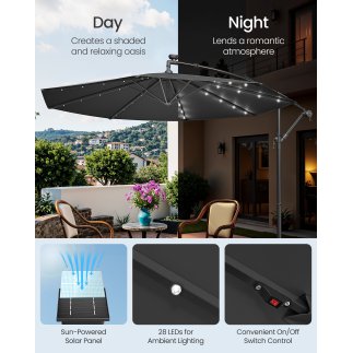 SONGMICS Ομπρέλα Κήπου Cantilever 3μ με LED Φωτισμό και Βάση, Γκρι, φ300×245cm GPU118G01V1