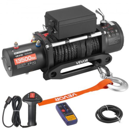 VEVOR Ηλεκτρικός Γερανός 12V για 6100 kg, με Συνθετικό Σχοινί και Ασύρματο Χειριστήριο (IP55) HCSDDJP13500KZ0O7001V9