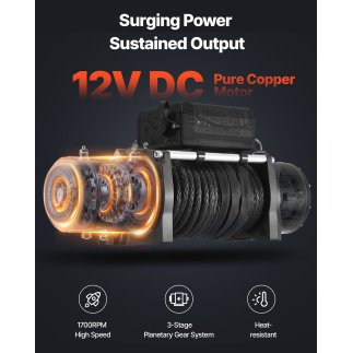 VEVOR Ηλεκτρικός Γερανός 12V για 6100 kg, με Συνθετικό Σχοινί και Ασύρματο Χειριστήριο (IP55) HCSDDJP13500KZ0O7001V9