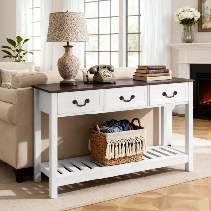 VEVOR Ξύλινη Κονσόλα 120 x 30 x 80 cm με Συρτάρια και Ράφι, Καφέ-Λευκό BSXGZEKNSFCTTF2IY001V0