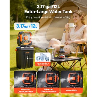 VEVOR Ανεμιστήρας Ομίχλης 2400 RPM με Δεξαμενή 12L, Μπαταρία 20000mAh, 4 Ταχύτητες & 3 Λειτουργίες Φωτισμού για Εσωτερικούς & Εξ