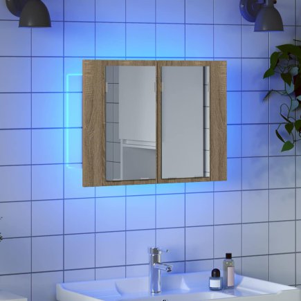 vidaXL Κομψό Φωτιζόμενο Ντουλάπι Μπάνιου RGB LED με Καθρέφτη - Sonoma Oak 804959