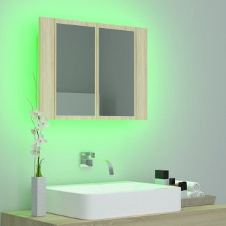 vidaXL Κομψό Φωτιζόμενο Ντουλάπι Μπάνιου RGB LED με Καθρέφτη - Sonoma Oak 804959