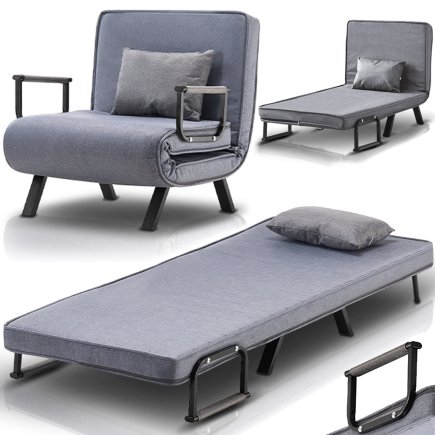 Shally Dogan  Πολυθρόνα Κρεβάτι Ανακλινόμενη Chaise Lounge και Επενδεδυμένο Κάθισμα Μετατρέψιμο Γκρι  02840550