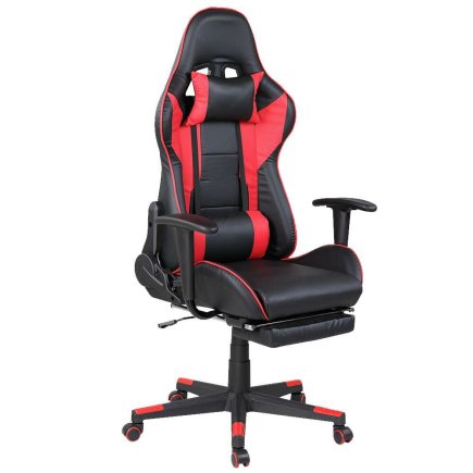 BAKAJI Καρέκλα Πολυθρόνα Gaming Γραφείου Σπιτιού Ανακλινόμενη με Υποπόδιο Κόκκινη 02837447