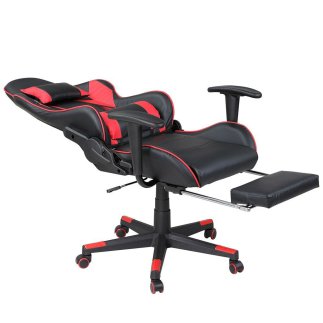 BAKAJI  Καρέκλα Πολυθρόνα Gaming Γραφείου Σπιτιού Ανακλινόμενη με Υποπόδιο Κόκκινη  02837447
