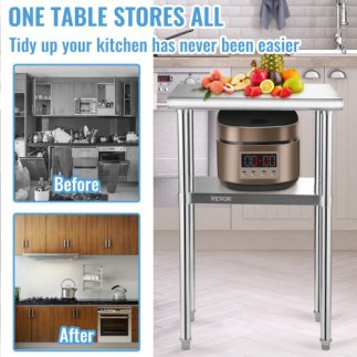 VEVOR Ανοξείδωτος Πάγκος 24x18x36, 600lbs, Ρυθμιζόμενο Ράφι & Πόδια J24X18X36INCHUFT3V0