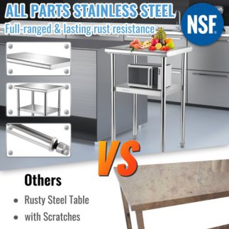 VEVOR Ανοξείδωτος Πάγκος 24x18x36, 600lbs, Ρυθμιζόμενο Ράφι & Πόδια  J24X18X36INCHUFT3V0