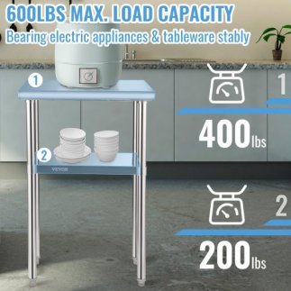 VEVOR Ανοξείδωτος Πάγκος 24x18x36, 600lbs, Ρυθμιζόμενο Ράφι & Πόδια  J24X18X36INCHUFT3V0