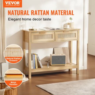 Τραπέζι Κονσόλα VEVOR Rattan με 2 Συρτάρια και Συρόμενη Πόρτα Φυσικό TBXGZ2CMSYGBWFU0TV0