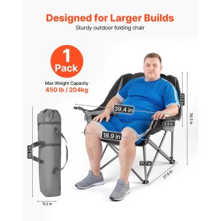 VEVOR Υπερμεγέθη Καρέκλα Κατασκήνωσης 204kg, Βαρέως Τύπου, Φορητή Πτυσσόμενη με Θήκες για Ποτήρια & Κρασί, Μαύρο & Γκρι HWZDYXDX
