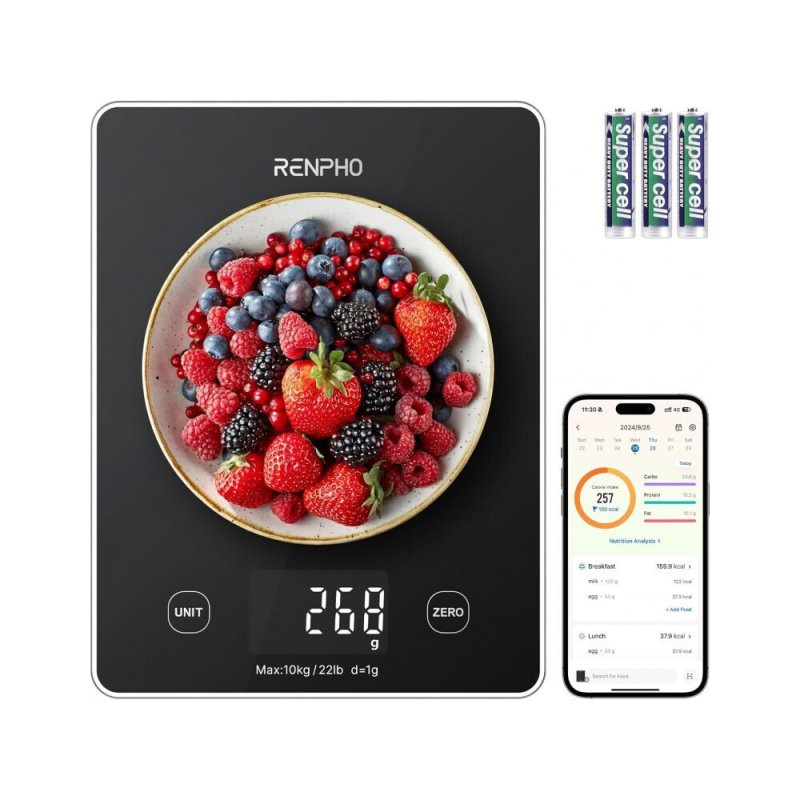 Renpho Ψηφιακή Ζυγαριά Κουζίνας 1gr/10kg Μαύρη R-T001-BK