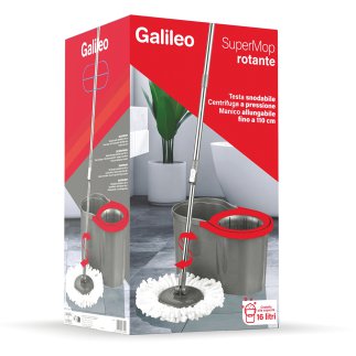 Galileo Super Mop περιστρεφόμενο, 16 λίτρα, επεκτάσιμος σωλήνας έως 110 εκ, μικροϊνες σε γκρι και κόκκινο χρώμα 5917609