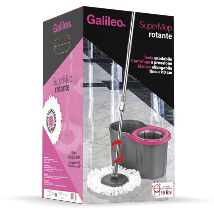 Galileo Super Mop περιστρεφόμενο, 16 λίτρα, επεκτάσιμος σωλήνας έως 110 εκ, μικροϊνες σε γκρι και κόκκινο χρώμα 5917609