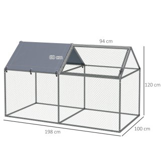 PawHut Steel Animal Cage με υφασμάτινη οροφή Oxford και μανταλάκια, 198x100x120 cm, πράσινο και ασημί D51-393V00SR